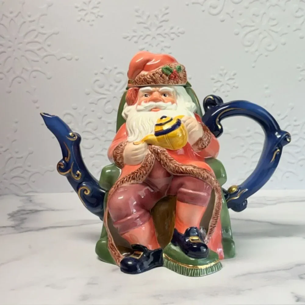 Department 56 Santa Claus Figural Teapot Green Chair Christmas Ceramic 10in